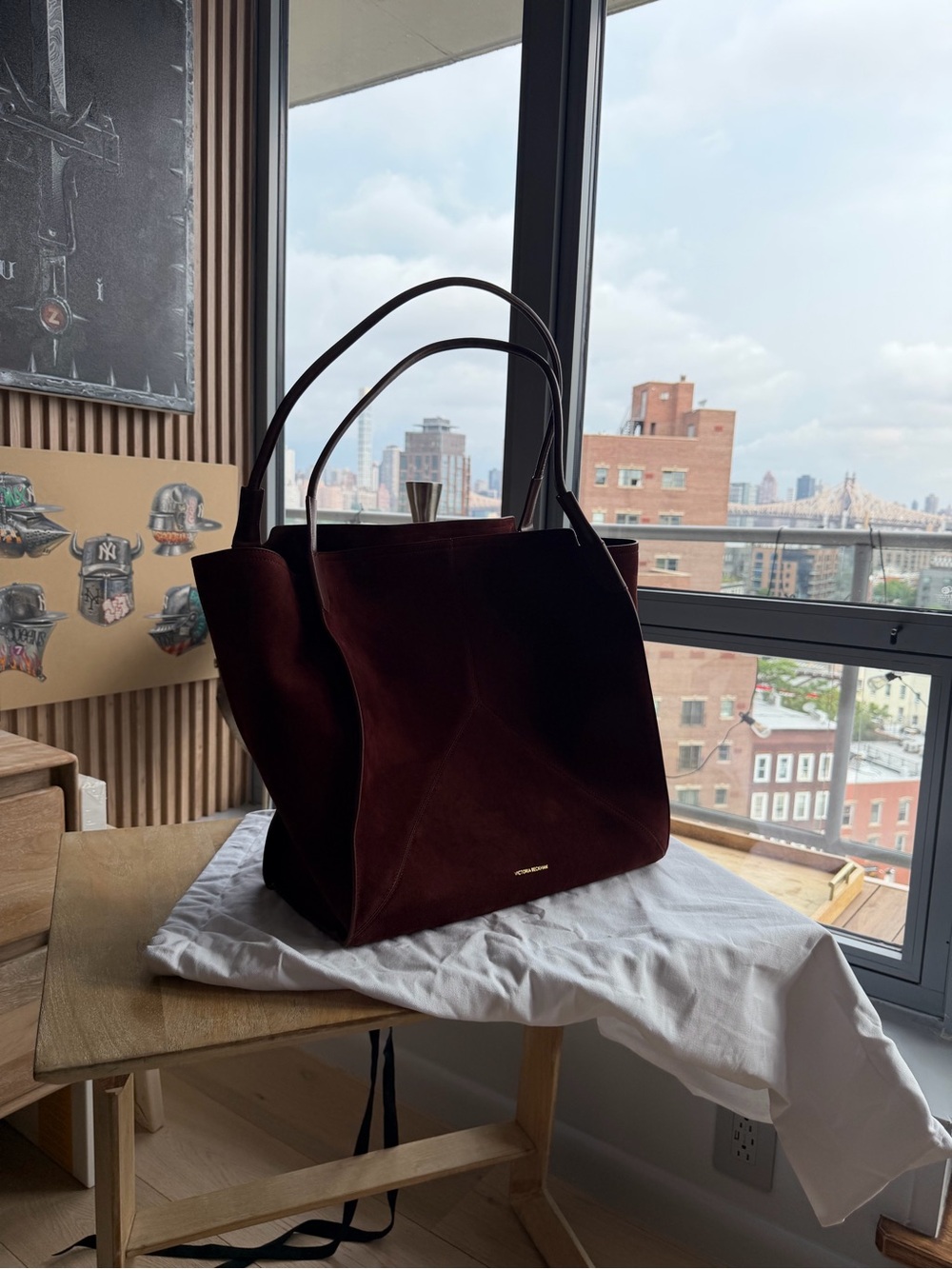 Victoria Beckham Soft Suede Tote in Deep Burgundy